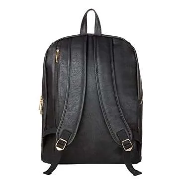 The Honest Company Vegan Leather City Backpack | Diaper Bag with Changing Pad | Black Vegan Leather with Gold Hardware | PVC-Free Lining | 16 x 5 x 18