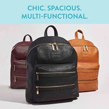 The Honest Company Vegan Leather City Backpack | Diaper Bag with Changing Pad | Black Vegan Leather with Gold Hardware | PVC-Free Lining | 16 x 5 x 18