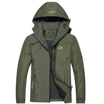 GIISAM Tactical Rain Jacket Men Army Green Waterproof Outdoor Hiking Cycling