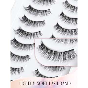 False Lashes Natural Lashes Wispy False Eyelashes Natural Eyelashes Fake Eyelashes Fake Lashes Pack 10 Pairs 12mm Calla Lily