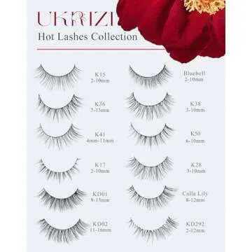 False Lashes Natural Lashes Wispy False Eyelashes Natural Eyelashes Fake Eyelashes Fake Lashes Pack 10 Pairs 12mm Calla Lily