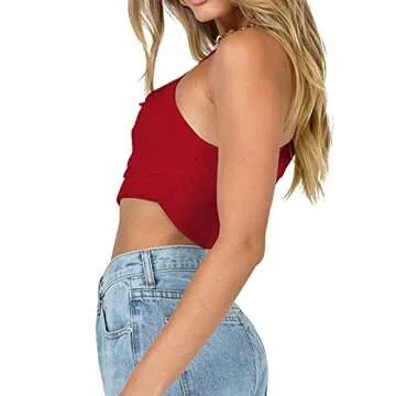 LYANER Women's Sexy Ruched One Shoulder Sleeveless Crop Top Strappy Cami Tank Red Small