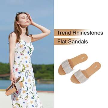 REDTOP Women's Slip on Sandals Slide Glitter Bling Casual Sandal Flat Open Toe Sparkle Slides Sliver Size 8