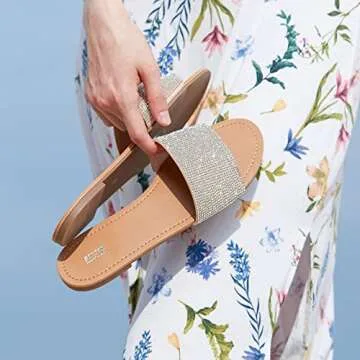 REDTOP Women's Slip on Sandals Slide Glitter Bling Casual Sandal Flat Open Toe Sparkle Slides Sliver Size 8