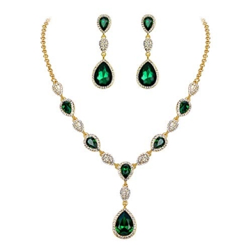 Elegant Emerald Wedding Jewelry Set by EleQueen | Dangle Earrings