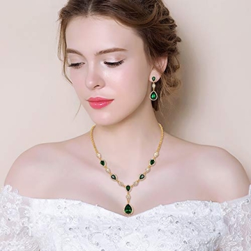 Elegant Emerald Wedding Jewelry Set by EleQueen | Dangle Earrings