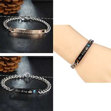 SXNK7 His Queen Her King Couple Bracelets - Customizable Jewelry