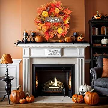 20 Inch Fall Wreaths for Front Door, Fall Decor Autumn Maple Leaves Pumpkin Pine Cone Wreath, Fall Decorations for Harvest Thanksgiving Halloween Farmhouse Home Outside Window Wall