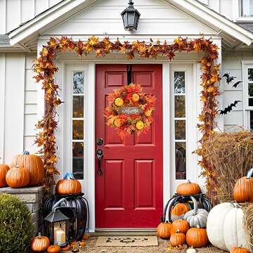 20 Inch Fall Wreaths for Front Door, Fall Decor Autumn Maple Leaves Pumpkin Pine Cone Wreath, Fall Decorations for Harvest Thanksgiving Halloween Farmhouse Home Outside Window Wall