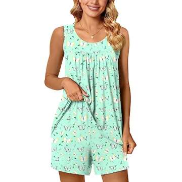 POPYOUNG Women's Summer Pajama Set - Comfy Sleeveless PJs with Pockets