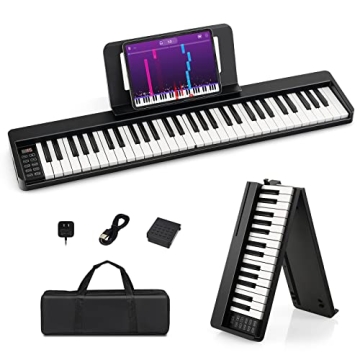 Costzon 61-Key Folding Piano Keyboard, Portable Electric Piano w/Full Size Keys, Music Stand, Sustai...