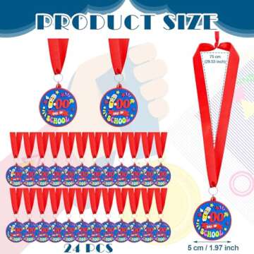 Poen 24 Pcs Happy 100 Days of School Award Medals 1.97'' Rubber 100th Day of School Medals for Award...