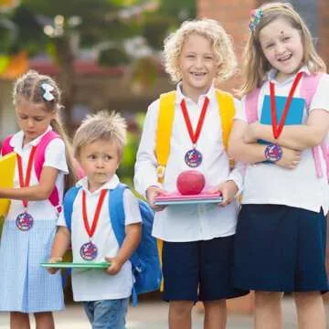Poen 24 Pcs Happy 100 Days of School Award Medals 1.97'' Rubber 100th Day of School Medals for Awards for Kids with 29.5" Ribbon Classroom Supplies Themed Party
