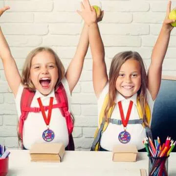 Poen 24 Pcs Happy 100 Days of School Award Medals 1.97'' Rubber 100th Day of School Medals for Awards for Kids with 29.5" Ribbon Classroom Supplies Themed Party