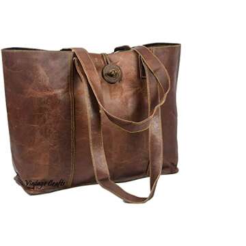 Vintage Genuine Leather Tote Bag Handbag Shopper Purse Shoulder Bag for Women Office Laptop Bag