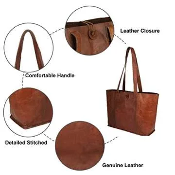 Vintage Genuine Leather Tote Bag for Women Office and Laptop
