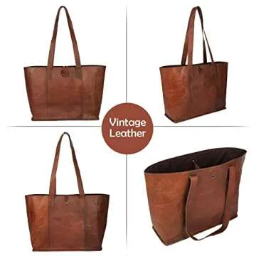 Vintage Genuine Leather Tote Bag for Women Office and Laptop