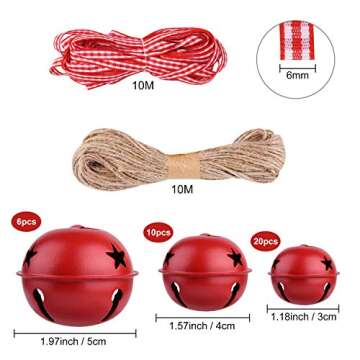 KUUQA 36 Pcs Christmas Jingle Bells Craft Bells Christmas Bells with Star for Christmas Party Christmas Tree Wreath Ornaments Holiday DIY Decorations