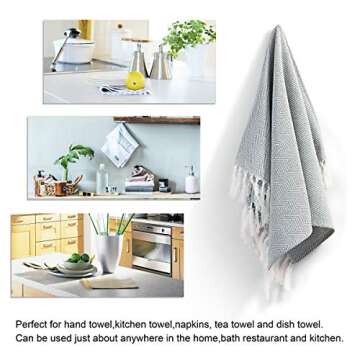 Mia'sDream Tassels Cotton Hand Face Head Guest Gym Towel Set Washcloth Kitchen Tea Towel Dish Cloth Set 3 Pack 16inch X 24inch (Grey)