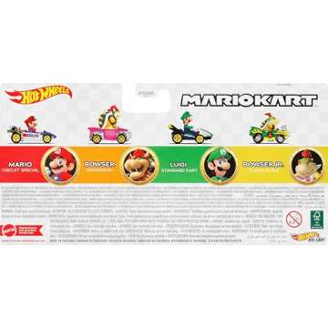 Hot Wheels Mario Kart Vehicle 4-Pack, Set of 4 Fan-Favorite Characters Includes 1 Exclusive Model, C...