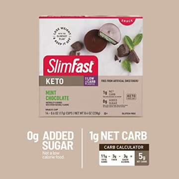 SlimFast Keto Fat Bomb Snack Cup, Mint Chocolate, Keto Snacks for Weight Loss, Low Carb with 0g Added Sugar, 14 Count Box (Packaging May Vary)
