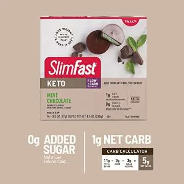 SlimFast Keto Fat Bomb Snack Cup, Mint Chocolate, Keto Snacks for Weight Loss, Low Carb with 0g Added Sugar, 14 Count Box (Packaging May Vary)
