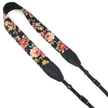 Wolven Pattern Cotton Camera Neck Shoulder Strap Belt Compatible with DSLR/SLR/Men/Women etc, Black Rose