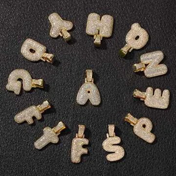 Apzzic Iced Out Letter Necklace A-Z Gold for Men Women
