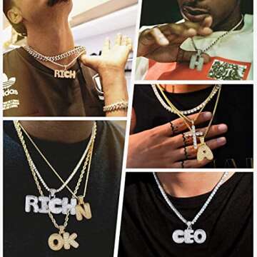 Apzzic Iced Out Letter Necklace A-Z Gold for Men Women