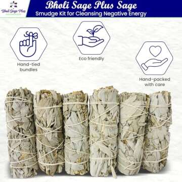 White Sage Sticks Pack of 6, Sage Smudge Kit 4'' Long Dried Sage Sticks for Meditation, Smudging and...