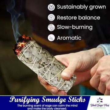 White Sage Sticks Pack of 6, Sage Smudge Kit 4'' Long Dried Sage Sticks for Meditation, Smudging and Cleansing, Getting Rid of Negative Energy, Sustainably Grown California Sage