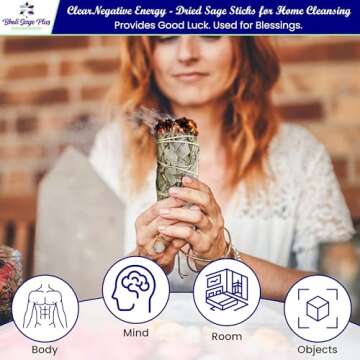 White Sage Sticks Pack of 6, Sage Smudge Kit 4'' Long Dried Sage Sticks for Meditation, Smudging and Cleansing, Getting Rid of Negative Energy, Sustainably Grown California Sage