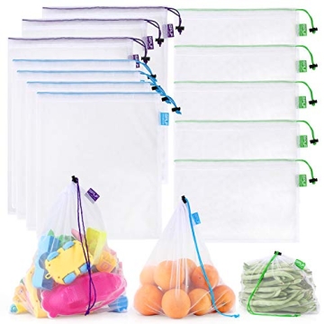 SPLF 12 Pcs Heavy Duty Reusable Mesh Produce Bags, Barcode Scanable See Through Food Safe Mesh Bags ...