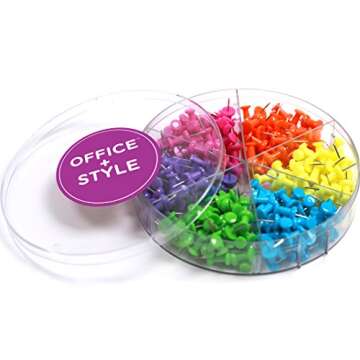 Decorative Multi-Colored Push Pins for Home & Office, Six Colors for Different Projects in Reusable Organizing Container, 240 Pieces, by Office Style, Standard (A1-240PCSCLRPP)