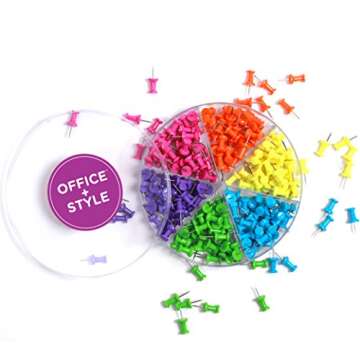 Decorative Multi-Colored Push Pins for Home & Office, Six Colors for Different Projects in Reusable Organizing Container, 240 Pieces, by Office Style, Standard (A1-240PCSCLRPP)