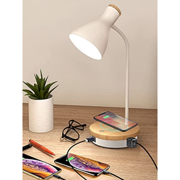 Versatile Metal Desk Lamp with Wireless Charging & USB Ports