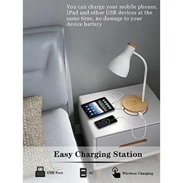 Versatile Metal Desk Lamp with Wireless Charging & USB Ports
