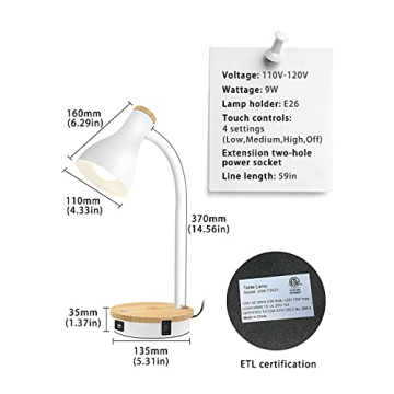 Versatile Metal Desk Lamp with Wireless Charging & USB Ports