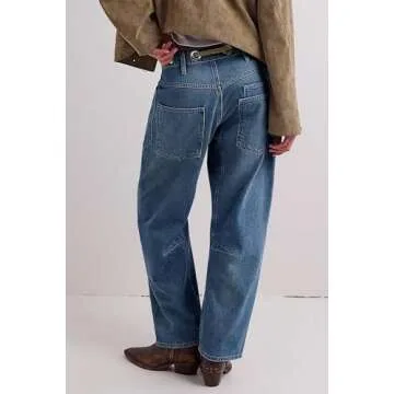 PLNOTME Women's Patchwork Barrel Jeans - Trendy & Comfortable