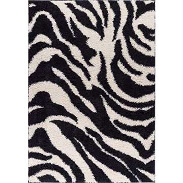 Well Woven Madison Shag Safari Zebra Black Animal Print (3'11" x 5'3") Area Rug