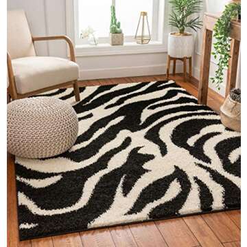 Well Woven Madison Shag Safari Zebra Black Animal Print (3'11" x 5'3") Area Rug