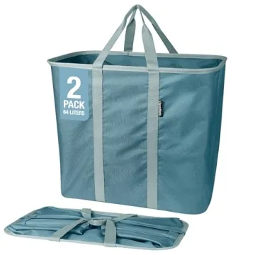 CleverMade Collapsible Laundry Caddy, Teal 2PK - 64L (17 Gal) Large Foldable Laundry Basket with Stu...
