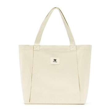 Moyaqi Canvas Tote Bag with Yoga Mat Carrier Pocket Carryall Shoulder Bag for Office, Workout, Pilat...