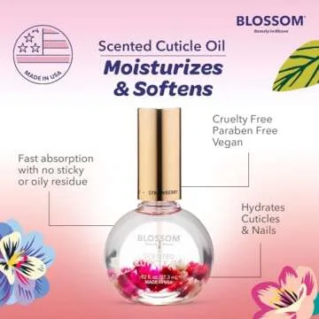 Blossom Cuticle Oil for Nails, Hydrating, Moisturizing, Scented Nail Oil Cuticle Care, Infused with Real Flowers, Made in USA, 0.92 fl. oz, Strawberry