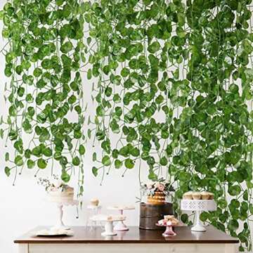 ZWYOQI 84 Feet Artificial Vines Greenery Garlands Fake Hanging Plants Vine Faux Green Leaves Garland...