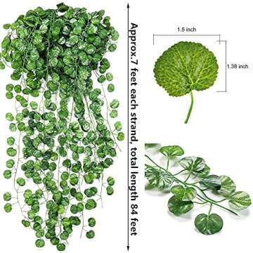 ZWYOQI 84 Feet Artificial Vines Greenery Garlands Fake Hanging Plants Vine Faux Green Leaves Garland for Wall Party Wedding Room Home Kitchen Indoor & Outdoor Decoration (Begonia/12 Strands)