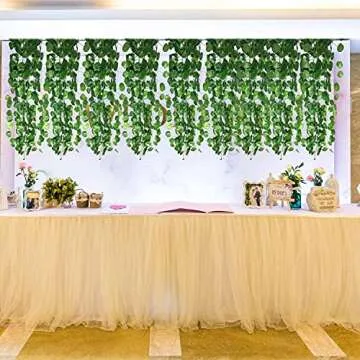 ZWYOQI 84 Feet Artificial Vines Greenery Garlands Fake Hanging Plants Vine Faux Green Leaves Garland for Wall Party Wedding Room Home Kitchen Indoor & Outdoor Decoration (Begonia/12 Strands)
