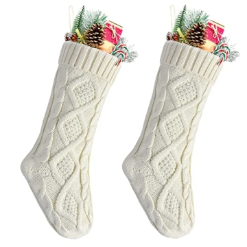 Elegant Ivory White Knit Christmas Stockings Pack of 2
