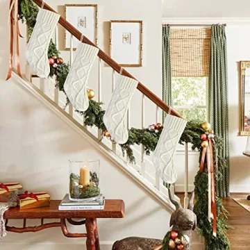 Elegant Ivory White Knit Christmas Stockings Pack of 2