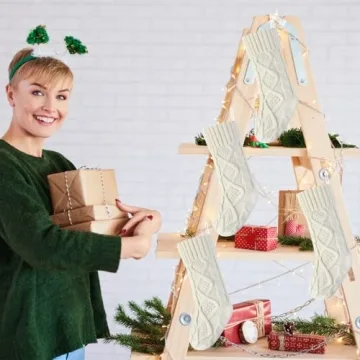 Elegant Ivory White Knit Christmas Stockings Pack of 2